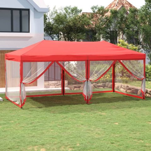 Сгъваема парти палатка със странични стени, червена, 3x6 м