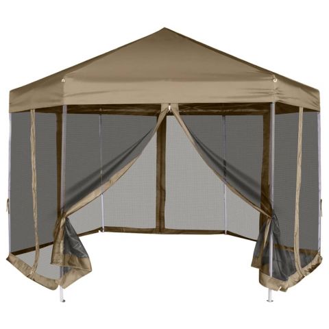 Шестоъгълна pop-up шатра със стени 3,6x3,1 м таупе 220 г/м²