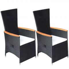 Накланящи градински столове с възглавници 2 бр полиратан черни Morley