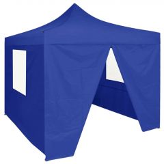 Сгъваема парти шатра с 4 странични стени 2x2 м стомана синя