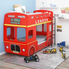 Двуетажно легло Лондонски автобус, червено, МДФ, 90x200 см
