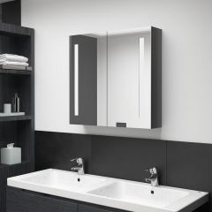 LED шкаф с огледало за баня, искрящо сив, 62x14x60 см