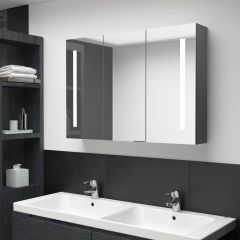 LED шкаф с огледало за баня, 89x14x62 см, сив