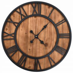Винтидж стенен кварцов часовник, дърво и метал, 60 см, XXL