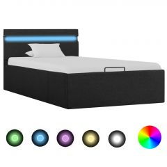 Легло с повдигащ механизъм с LED тъмносиво текстил 90x200 см