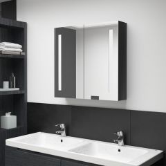 LED шкаф с огледало за баня, искрящо черен, 62x14x60 см