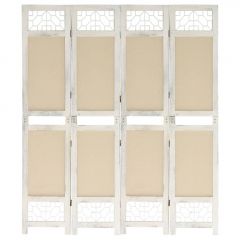 338559  4-Panel Room Divider Cream 140x165 cm Fabric