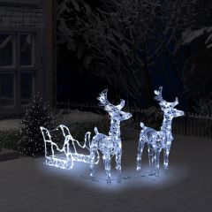 Коледна украса северни елени с шейна 240 LED 130 см акрил