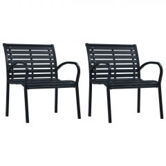 Градински столове, 2 бр, черни, стомана и WPC