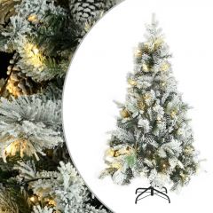 Коледна елха с изкуствен сняг LED и шишарки 150 см PVC и PE