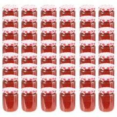 Стъклени буркани за сладко с бяло-червени капачки 48 бр 230 мл
