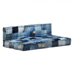 Комплект възглавници за палетен диван 2 части син деним пачуърк
