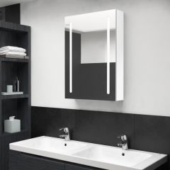 LED шкаф с огледало за баня, искрящо бял, 50x13x70 см