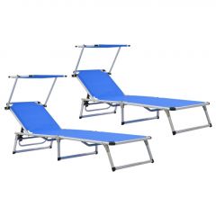 312457  Folding Sun Loungers with Roof 2 pcs Aluminium&Textilene Blue