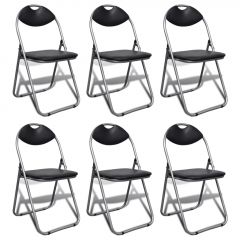 Сгъваеми трапезни столове 6 бр черни изкуствена кожа и стомана