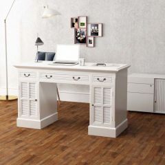 Двойно настолно бюро, бяло, 140x48x80 cм