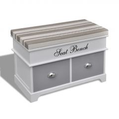 Бял шкаф/пейка за входно антре със сива възглавница, с 2 чекмеджета