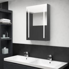 LED шкаф с огледало за баня, искрящо сив, 50x13x70 см