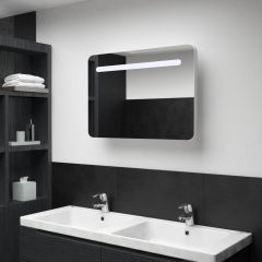 LED шкаф с огледало за баня, 80x9,5x55 см