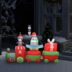 Коледен надуваем влак с пингвин и мишка, LED, IP44, 350 см