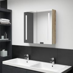 LED шкаф с огледало за баня, цвят дъб, 62x14x60 см