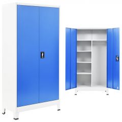 Заключващ се шкаф с 2 врати, метал, 90x40x180 cм, сиво и синьо