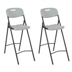 Сгъваеми бар столове, 2 бр, HDPE и стомана, бели
