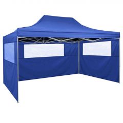 Сгъваема парти шатра с 3 странични стени 3х4 м стомана синя