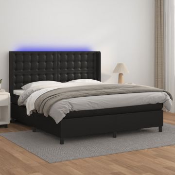 Боксспринг легло с матрак и LED черно 180x200см изкуствена кожа