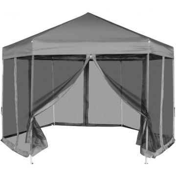 Шестоъгълна Pop-Up Шатра с 6 стени, сива, 3,6x3,1м
