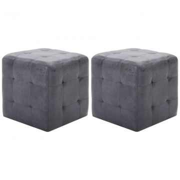 Нощни шкафчета, 2 бр, сиви, 30x30x30 см, изкуствен велур