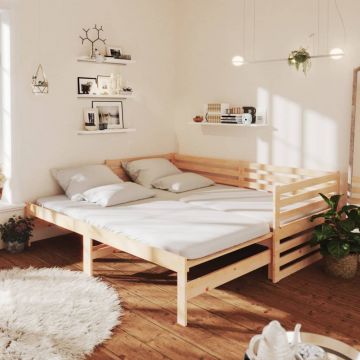 Разтегателно дневно легло 2x(90x200) см сиво борово дърво масив Camille