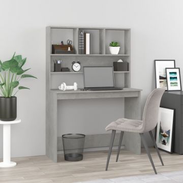 Бюро с рафтове, бетонно сиво, 102x45x148 см, инженерно дърво