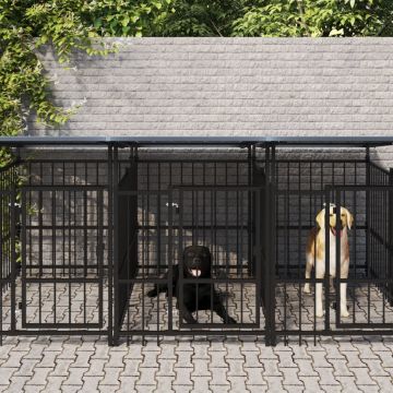 Дворна клетка за кучета с покрив Wicks, стомана, 13,14 м²