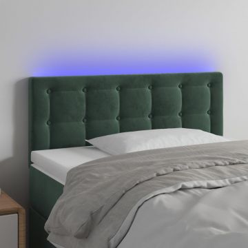 LED горна табла за легло, тъмнозелена, 90x5x78/88 см, кадифе
