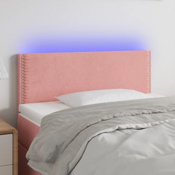 LED горна табла за легло, розова, 80x5x78/88 см, кадифе