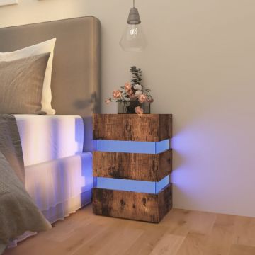 Нощно шкафче с LED, опушен дъб, 45x35x67 см, ПДЧ