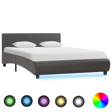 Рамка за легло с LED Konnor, сива, изкуствена кожа, 120x200 cм