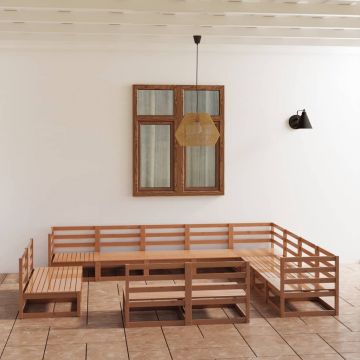 Градински лаундж комплект Bean, 12 части, меденокафяв, бор масив