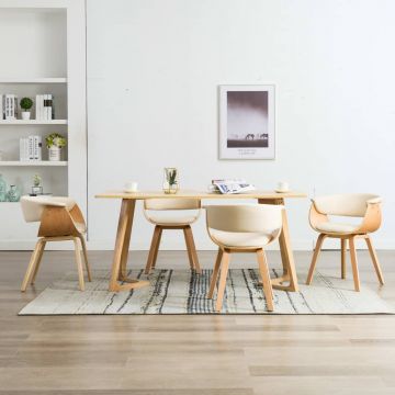 Трапезни столове Wharton, 4 бр, кремави, извито дърво и изкуствена кожа