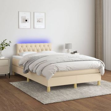 Боксспринг легло с матрак и LED, кремаво, 120x200 см, плат
