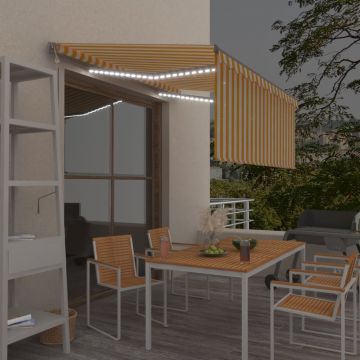 Автоматичен сенник с щора LED сензор за вятър 3x2 Sachin,5 м жълто-бял