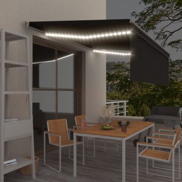 Ръчно прибиращ се сенник с щора и LED Perez, 4,5x3 м, антрацит