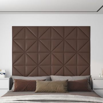 Стенни панели 12 бр кафяви 30x30 см изкуствена кожа 0,54 м²