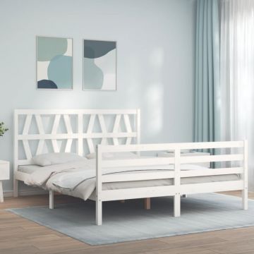 Рамка за легло с табла бяла 5FT King Size масивно дърво