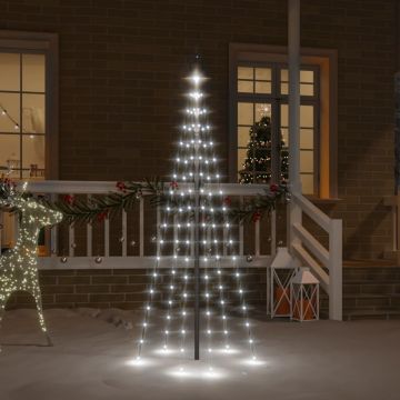 Коледна елха на флагщок, студено бяло, 108 LED, 180 см