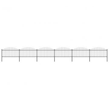 Градинска ограда с пики, стомана, (1,25-1,5)x10,2 м, черна