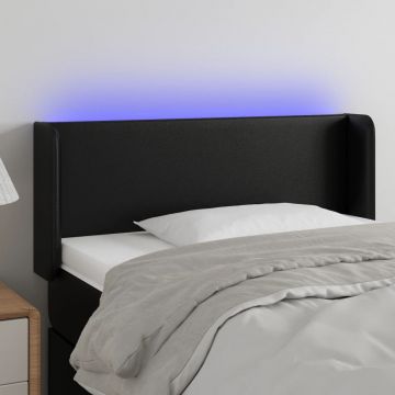 LED горна табла за легло, черна, 93x16x78/88см, изкуствена кожа