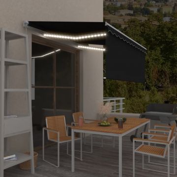 Ръчно прибиращ се сенник с щора и LED Seth, 3x2,5 м, антрацит