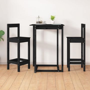 Бар столове 2 бр черни 40x41,5x112 см борово дърво масив